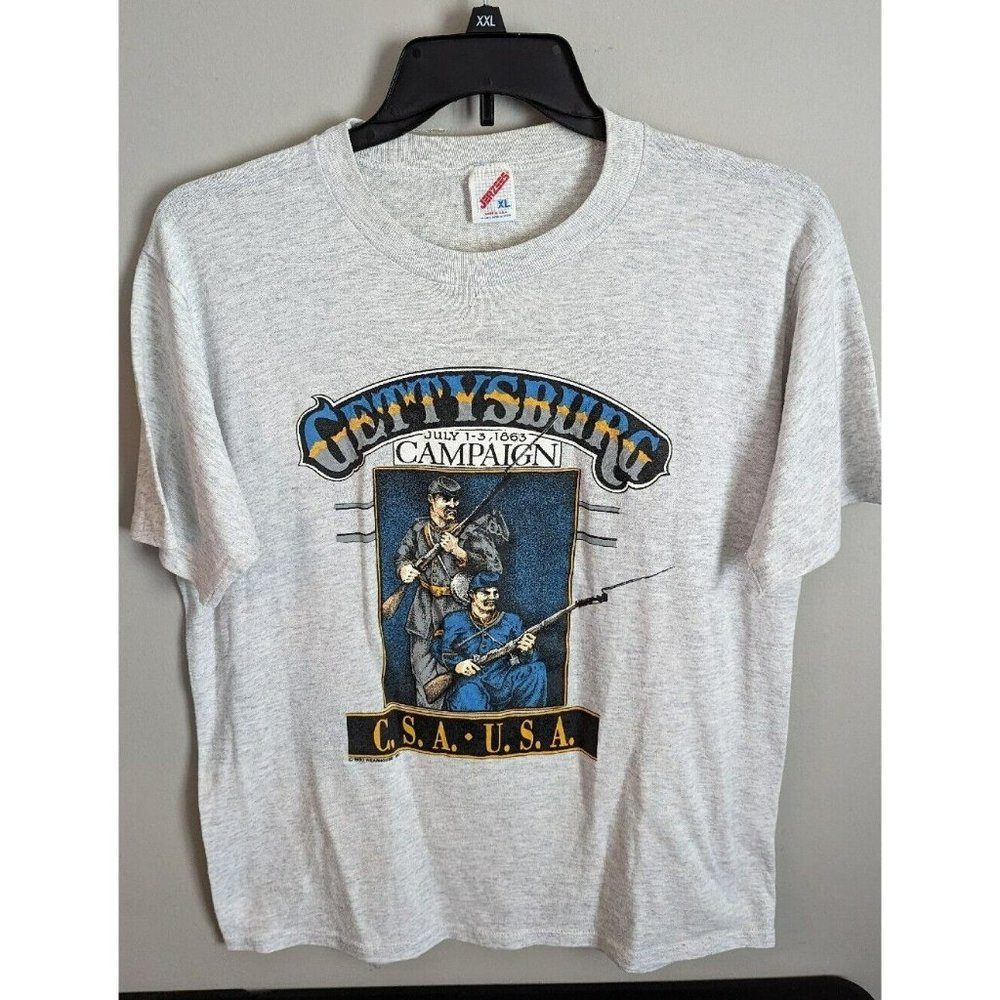 * VINTAGE Gettysburg Campaign 1863 Gray Graphic T-Shirt Size XL USA Made